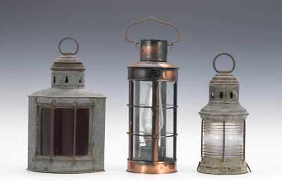 Appraisal: Three Ship's Lights A port running light galvanized with brass