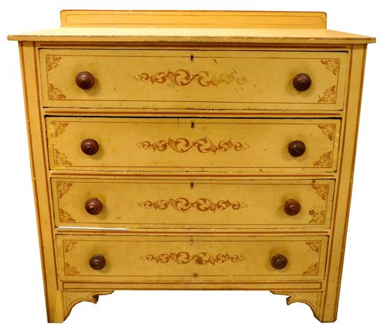 Appraisal: th C painted chest of four drawers mustard ground with