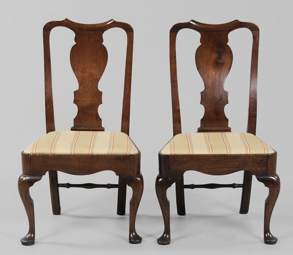 Appraisal: Pair Queen Anne Walnut Side Chairs probably British mid th