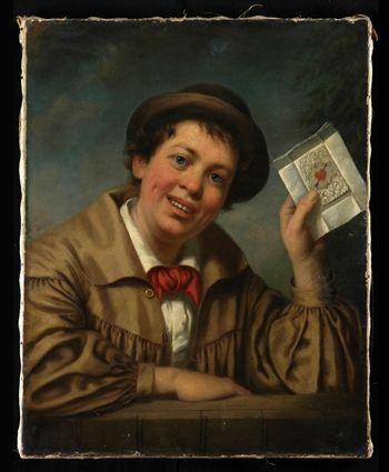 Appraisal: PORTRAIT OF A YOUNG BOY WITH A VALENTINE Oil on