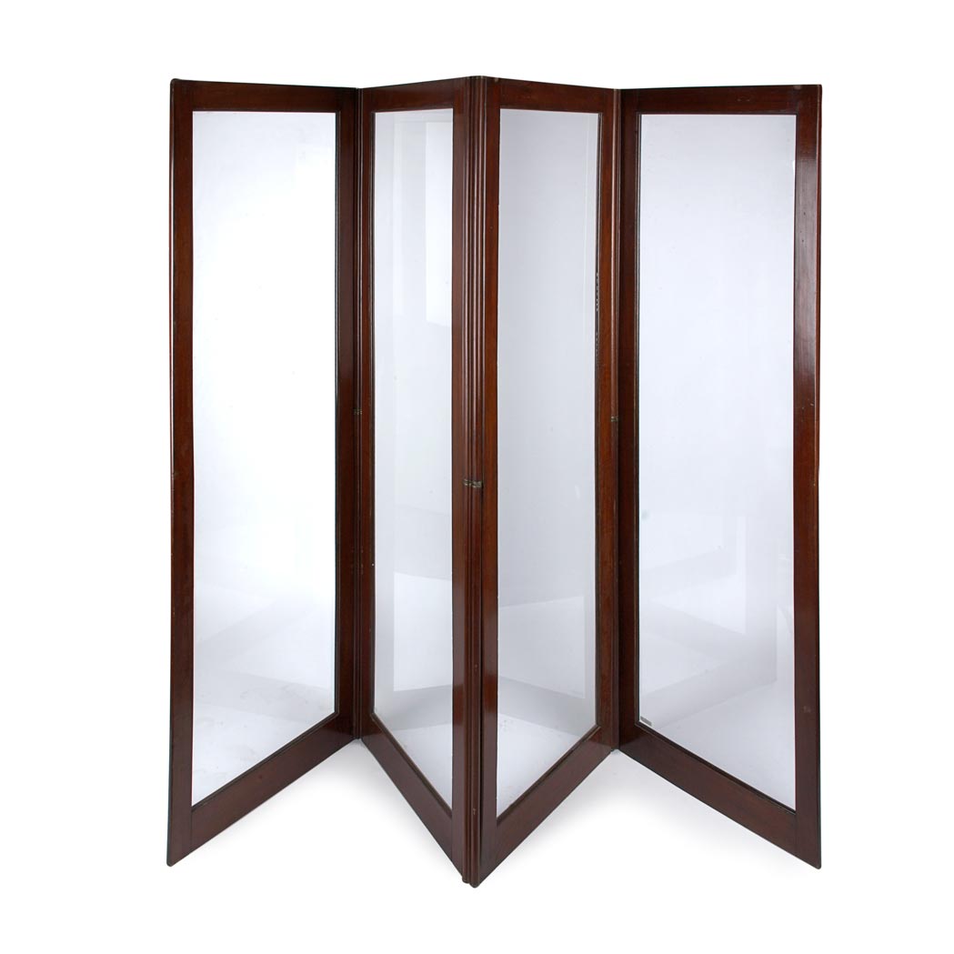 Appraisal: Regency Mahogany Four-Panel Screen th Century With hinged glazed panels