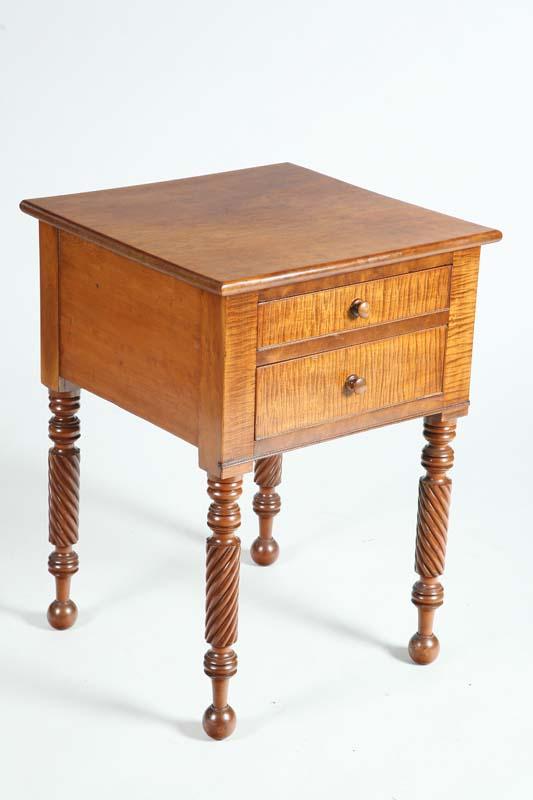 Appraisal: TWO DRAWER STAND Cherry one board top maple sides and