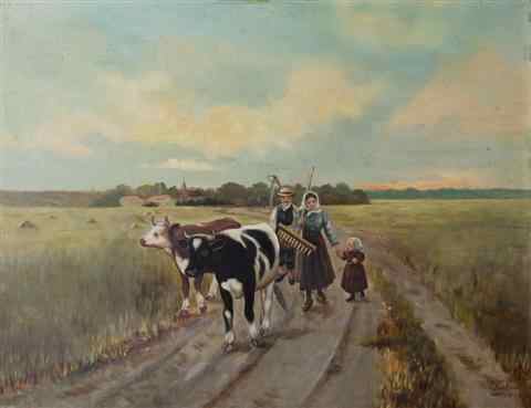 Appraisal: PAUL CARSTENS-- LANDSCAPE WITH FAMILY COMING HOME AFTER A DAY