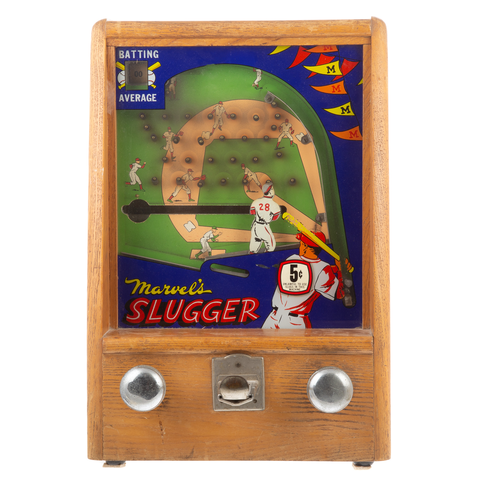 Appraisal: MARVEL'S SLUGGER COUNTER TOP BASEBALL GAME Late s oak case