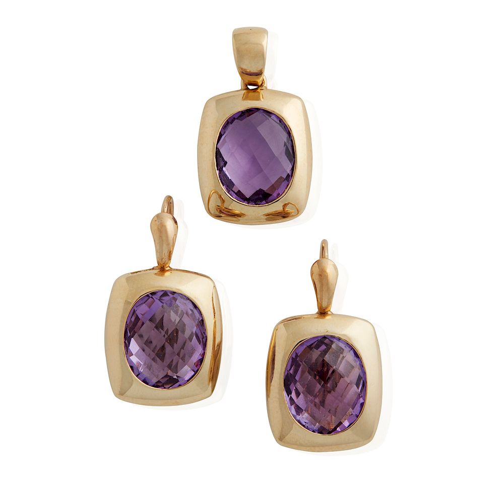 Appraisal: Amethyst k Earrings And Pendant Amethyst ct each k gold