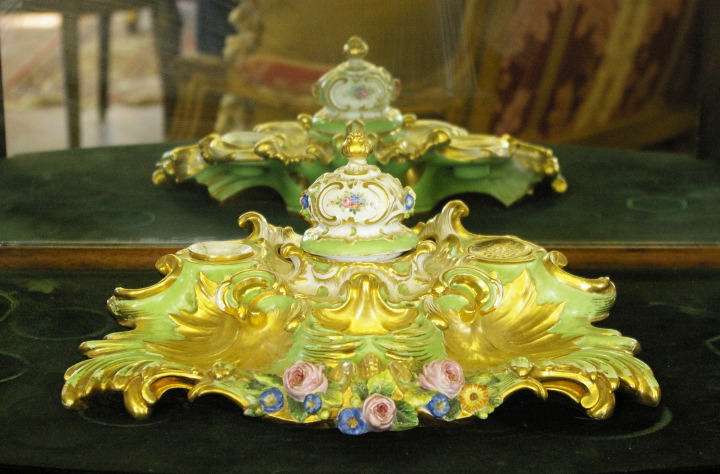 Appraisal: Large Elaborate and Richly Gilded German Porcelain Encrier third quarter