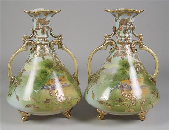 Appraisal: Pair of Nippon Vases Circa Landscaped scenes with birds Vases