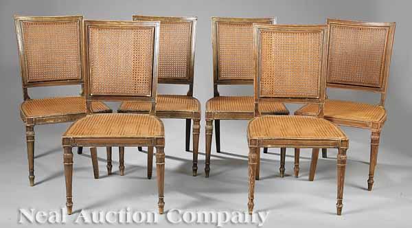 Appraisal: A Set of Six Antique Directoire-Style Faux Bois and Caned