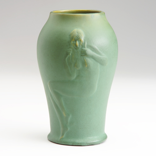 Appraisal: Rare UPJOHN bulbous vase embossed with a seated nude and