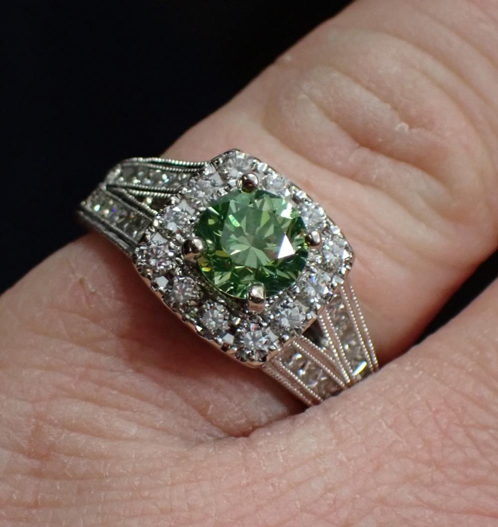 Appraisal: GREEN DIAMOND AND FOURTEEN KARAT GOLD NEIL LANE RING The