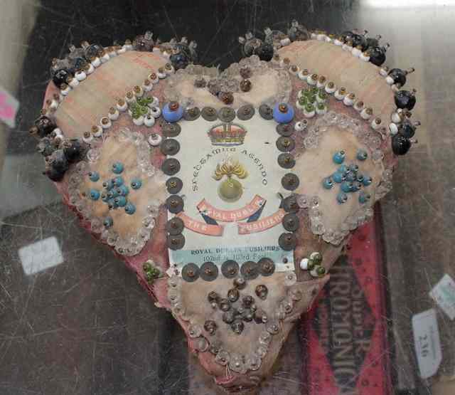 Appraisal: A ROYAL DUBLIN FUSILIERS OF SOLDIERS VALENTINE HEART SHAPED CUSHION