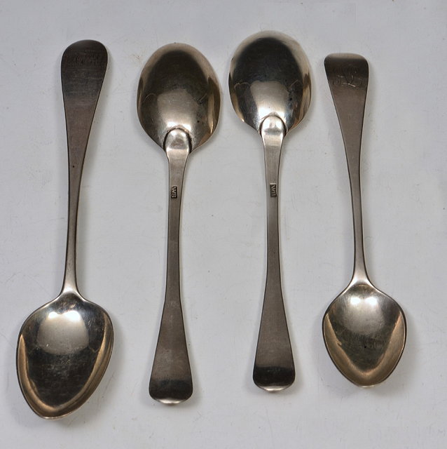 Appraisal: FOUR VARIOUS SCOTTISH PROVINCIAL SILVER TEASPOONS Old English pattern Aberdeen