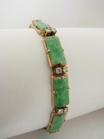 Appraisal: K Yellow Gold Apple Green Jade and Diamond Bracelet with