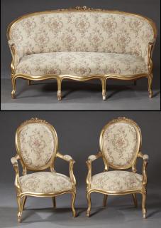 Appraisal: Three Piece French Louis XV Style Gilt and Gesso C