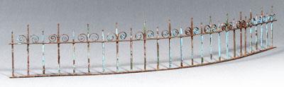 Appraisal: Painted wrought iron fence slightly arched form with scrolled finials