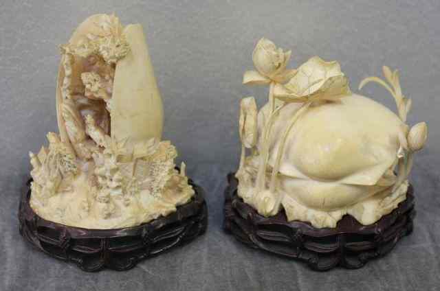 Appraisal: Two Asian Ivory Clam Shell Groups From a Jamaica NY