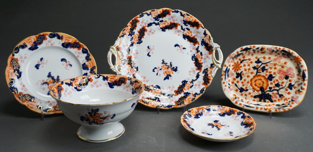 Appraisal: Set of Five English Hand-Decorated Porcelain Plates and Bowl