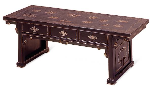 Appraisal: A Ching dynasty style black and gold lacquered low table