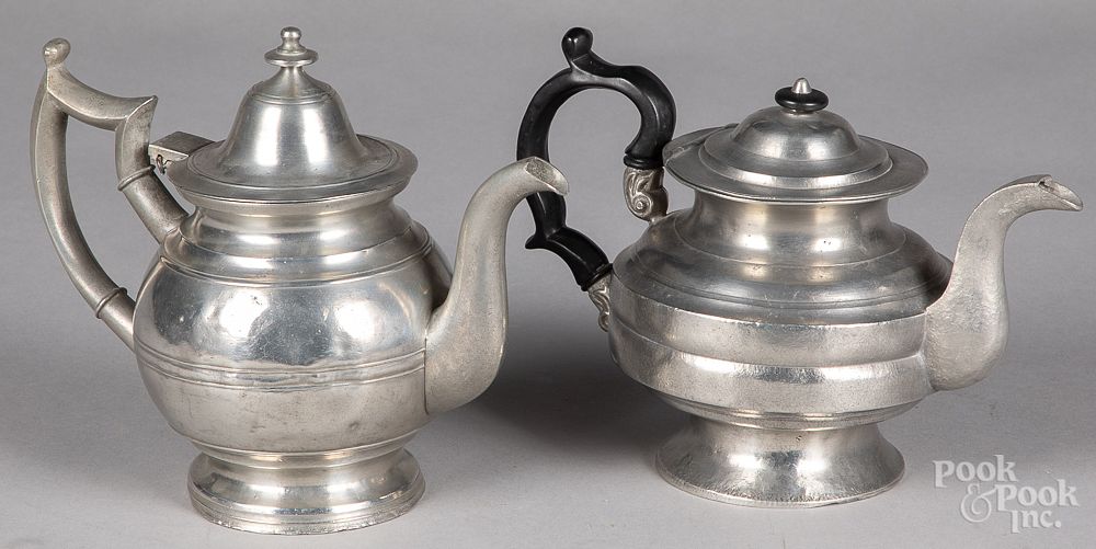 Appraisal: Two pewter teapots Two pewter teapots by Eben Smith Beverly