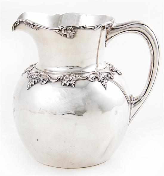 Appraisal: Gorham sterling beverage pitcher applied floral and scroll design marked