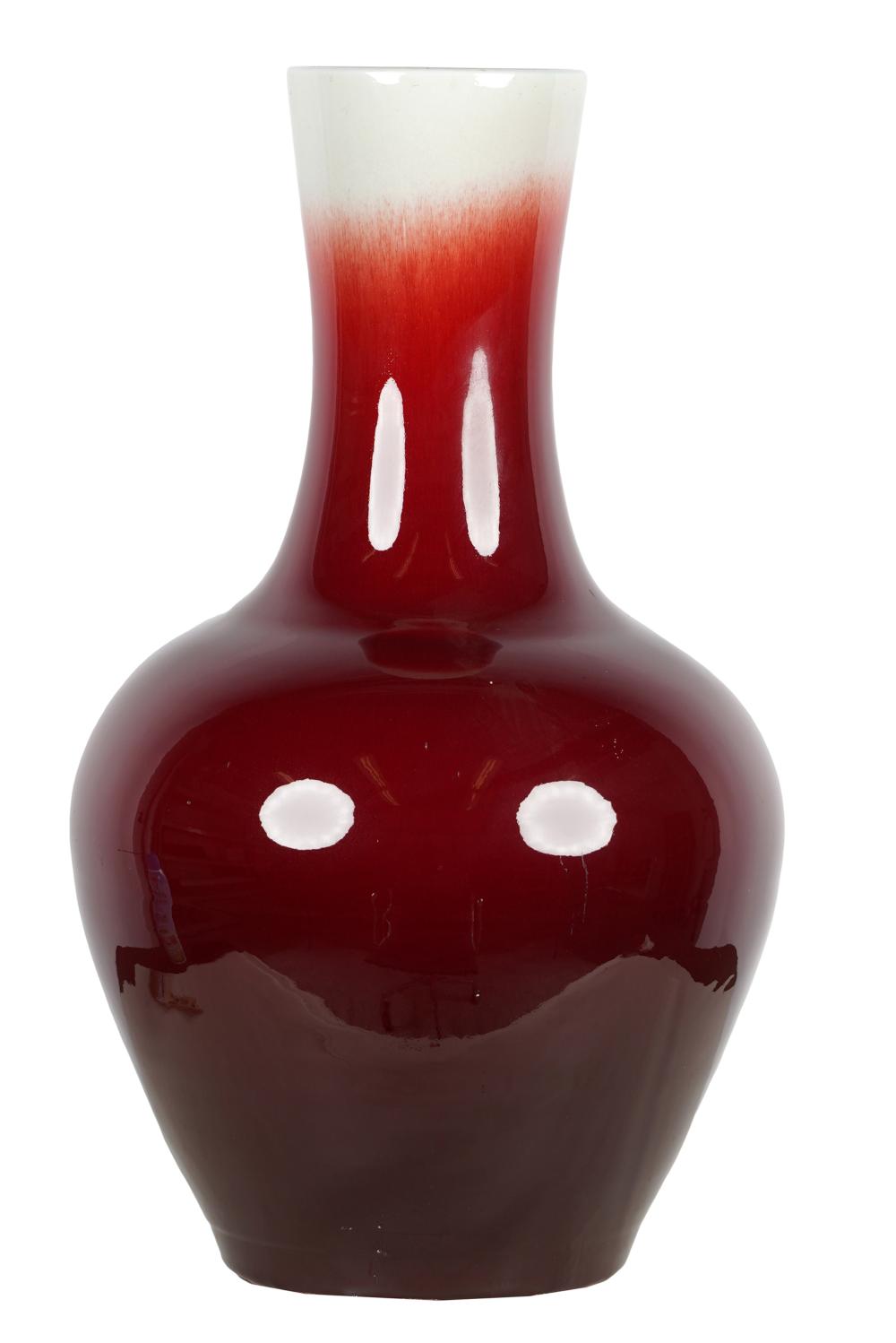 Appraisal: CHINESE OXBLOOD-GLAZED PORCELAIN VASEunmarked Provenance The Estate of Barbara Beretich