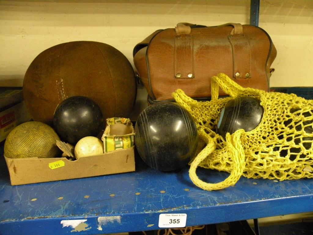 Appraisal: Various Crown Green bowling balls and a suede medicine ball