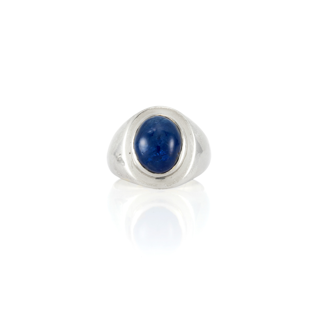 Appraisal: Sterling Silver and Cabochon Sapphire Ring One oval cabochon sapphire