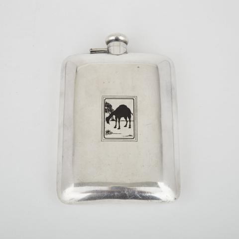 Appraisal: American Silver and Enamel Laughing Camel Spirit Flask R Blackinton