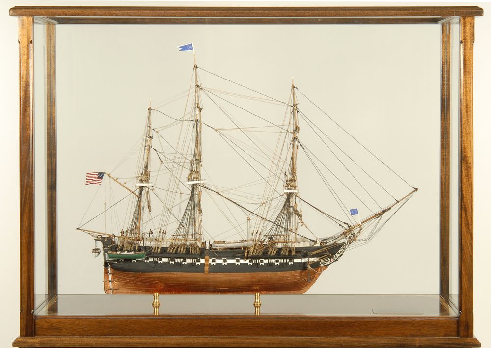 Appraisal: CASED PLANK-ON-FRAME MODEL OF THE U S FRIGATE CONSTITUTIONHeavily rigged