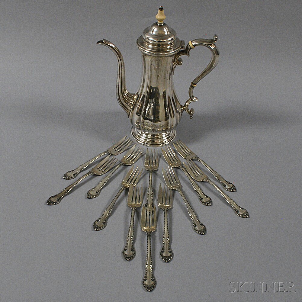 Appraisal: Gorham Sterling Silver Coffeepot and Twelve English Gadroon Salad Forks