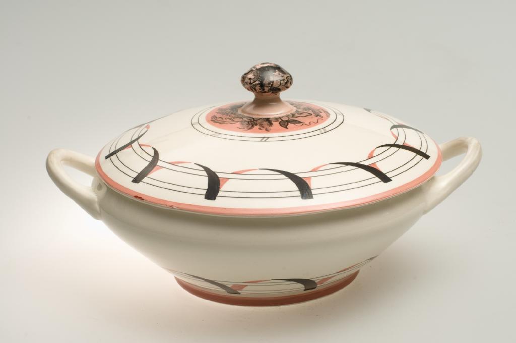 Appraisal: CLARICE CLIFF BIZARRE TWO-HANDLED COVERED TUREEN DESIGNED BY GRAHAM SUTHERLAND