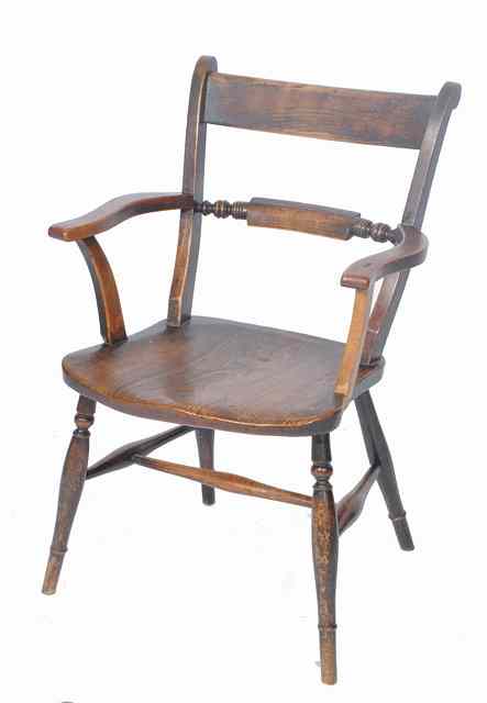 Appraisal: AN ASH AND ELM OXFORD PATTERN OPEN ARMCHAIR standing on