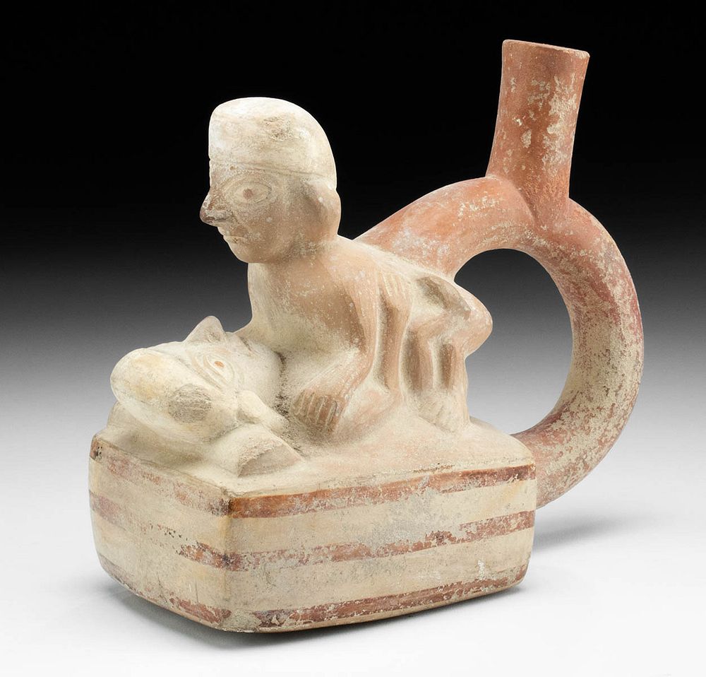 Appraisal: Moche Bichrome Erotic Stirrup Vessel ex-Musuem Pre-Columbian North Coast Peru