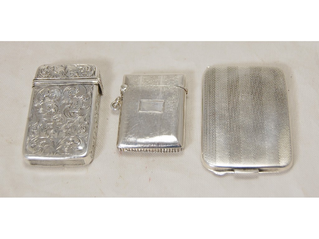 Appraisal: Silver bookmatch holder vesta case and Victorian vesta case