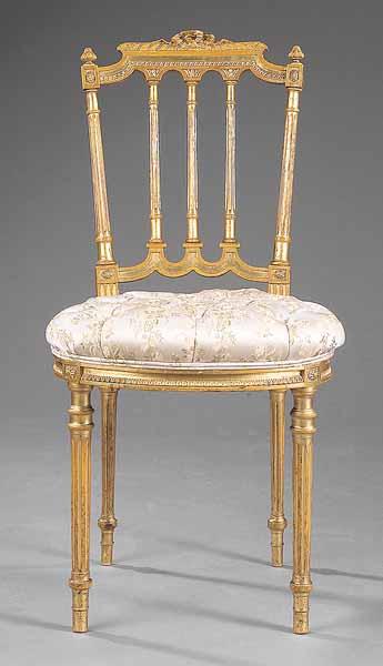 Appraisal: An Antique Louis XVI-Style Giltwood Ballroom Chair the shaped back