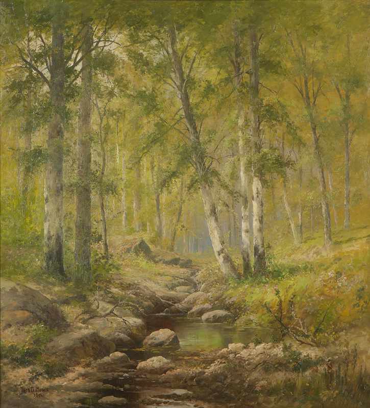 Appraisal: Stream through forest interior Illinois oil on canvas '' H