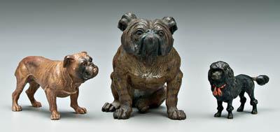 Appraisal: Three miniature bronze dogs cold painted bronze bulldog marked on