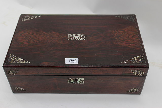 Appraisal: A VICTORIAN ROSEWOOD AND MOTHER OF PEARL INLAID WRITING BOX