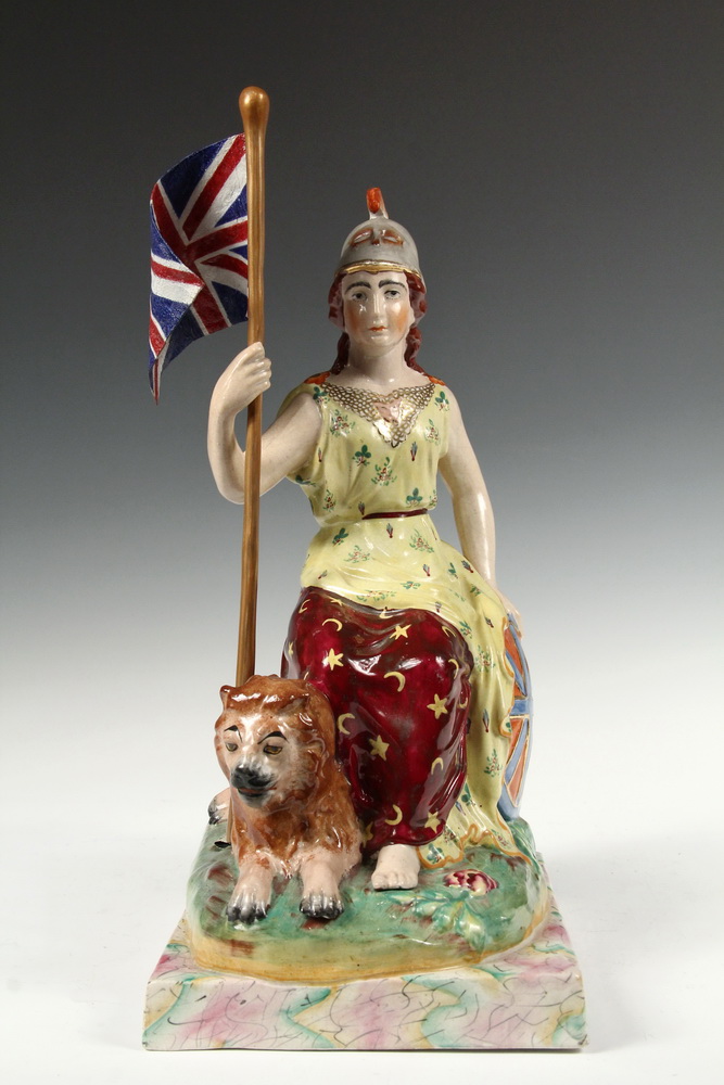 Appraisal: STAFFORDSHIRE FIGURE - English Porcelain Allegorical Figure of Brittania Enthroned