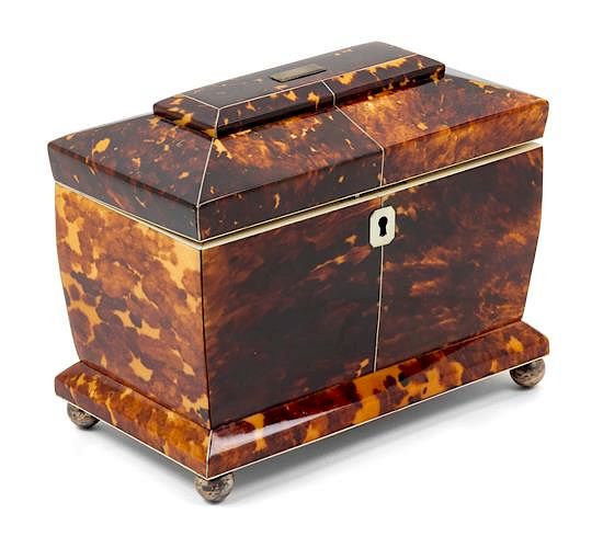 Appraisal: A Regency Tortoise Shell Tea Caddy Height x width x