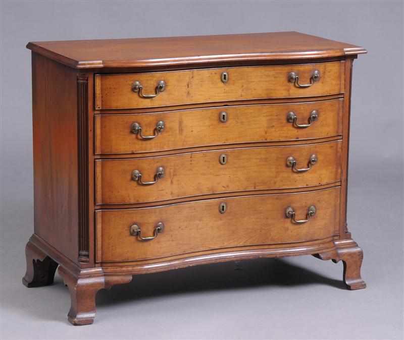 Appraisal: CONNECTICUT CHIPPENDALE CHERRY REVERSE-SERPENTINE CHEST OF DRAWERS The molded top