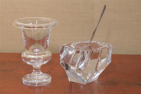 Appraisal: TWO PIECES OF STEUBEN CRYSTAL A small vase with folded