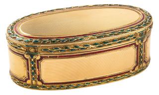 Appraisal: A CONTINENTAL GUILLOCHE GOLD AND ENAMEL SNUFF BOX A CONTINENTAL