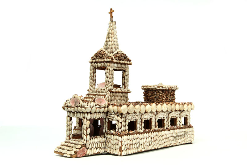 Appraisal: SHELL ART CHURCH American th century Large church with steeple