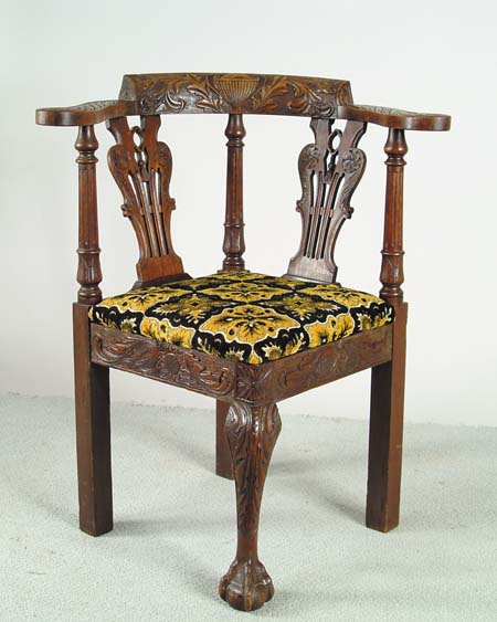 Appraisal: CARVED ANTIQUE BALL AND CLAW FOOT CORNER CHAIR th Century