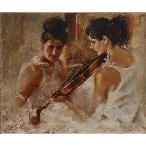 Appraisal: Aldo Gaverini - THE RECITAL Italian Oil on canvas signed