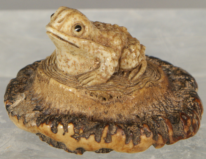 Appraisal: Japanese carved stag horn Netsuke of a toad with horn