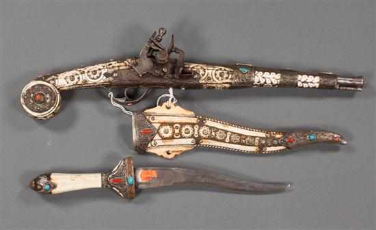 Appraisal: Middle Eastern snaphaunce flintlock pistol with matching dagger th century