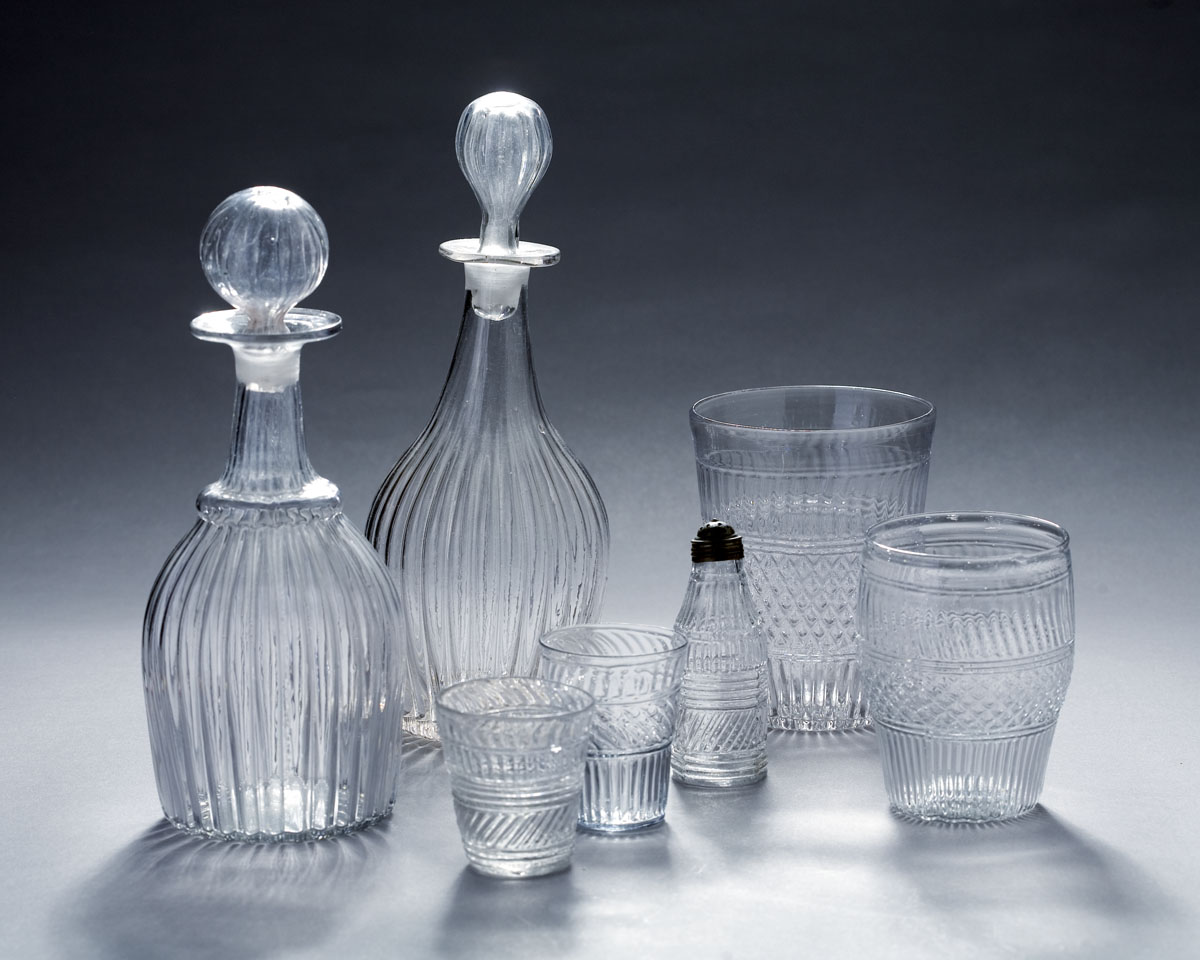 Appraisal: GROUP OF BLOWN THREE-MOLD COLORLESS 'GEOMETRIC' PATTERN TABLEWARES CIRCA -