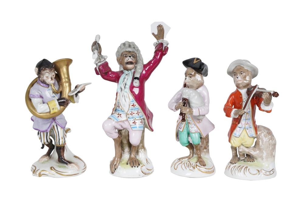 Appraisal: CONTINENTAL PORCELAIN MONKEY BANDcomprising four figures all stamped underside Condition